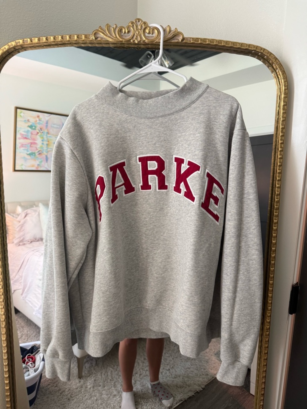 Parker Gray Mockneck with Red Lettering L/XL
